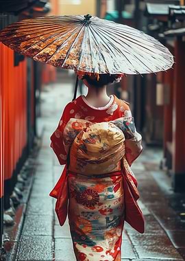Woman in Kimono Walking in Japan
