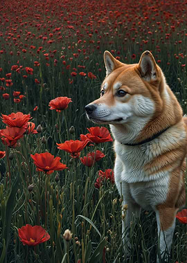 Shiba Inu in Poppy Field