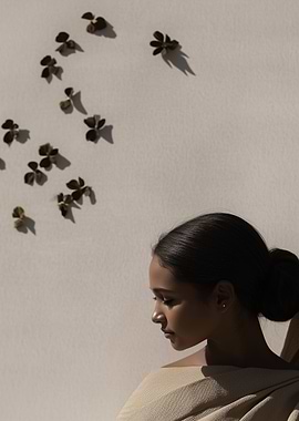 Woman with Flowers on Wall