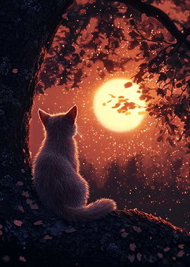 Cat Silhouetted Against Moon
