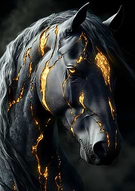 Black Horse with Golden Veins Animal