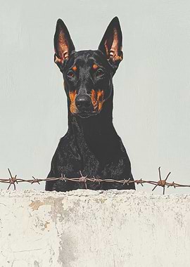 Doberman Pinscher Behind Fence