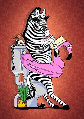 stylish Zebra Reading on Toilet