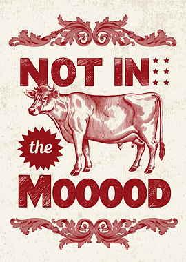 Vintage Style Cow Illustration Animal Pun