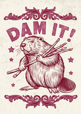 Retro Beaver Illustration Animal Pun