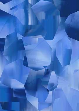 Abstract Blue Crystal Fractal Geometric Art - Modern Minimalism