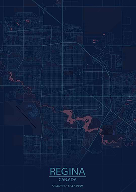 Regina Canada Blue and Purple City Map