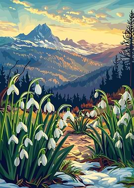 Snowdrops and Mountain View