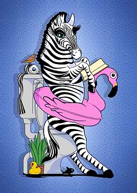 chik Zebra Reading on Toilet