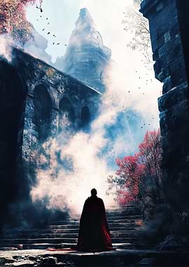 Mysterious Figure in a Foggy Landscape