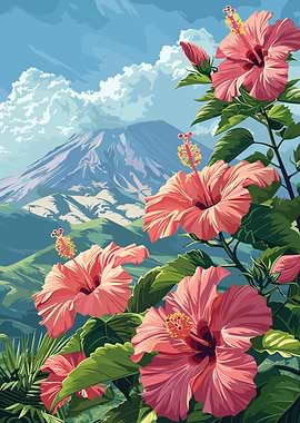 Hibiscus and Mountain