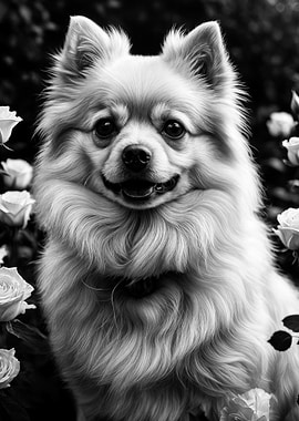 Smiling Pomeranian with Roses