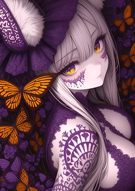 Purple Anime Girl with Butterflies