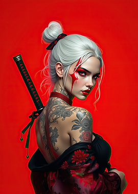 Beautiful Samurai Woman with Sword