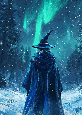 Wizard Under Aurora Borealis