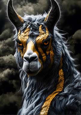 Golden Llama with Horns Animal