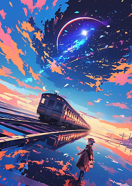 Train Under a Cosmic Sky