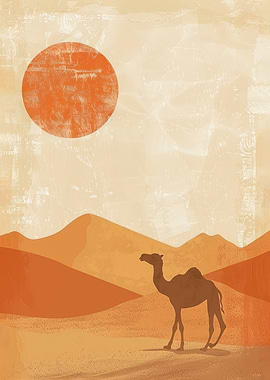 Camel in Desert Sunset