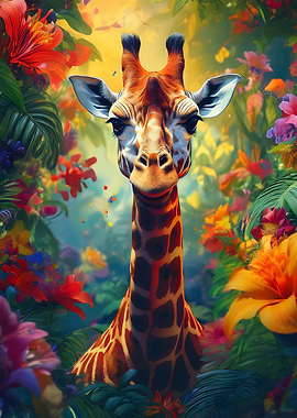 Giraffe in Jungle Bloom
