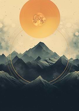 Golden Moon Over Mountains