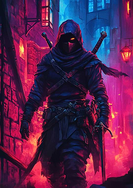 Hooded Figure in Cityscape