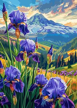 Irises and Mountain Peak