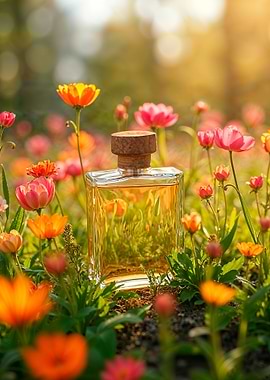 Perfume Bottle in Flowers