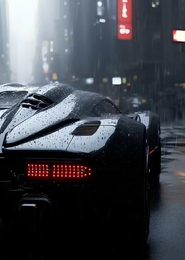 Black Sports Car in Rain
