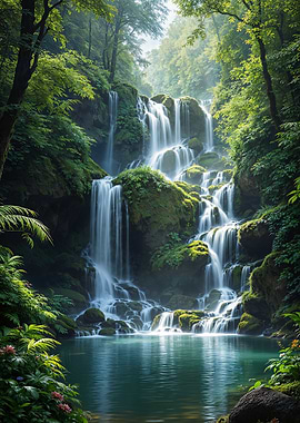 Serene Waterfall in Lush Forest