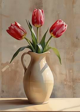 Aesthetic Painting Tulips in a Jug