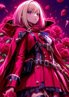 Anime Girl in Red Dress Gaming