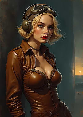 Blonde WWII Female Aviator in Leather Jacket