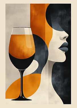 Abstract Woman with Wine Glass