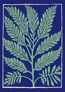 Green Branch on Blue