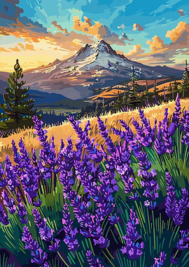 Lavender Field with Mountain