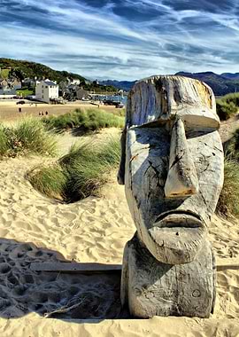 Wooden Statue on Beach
