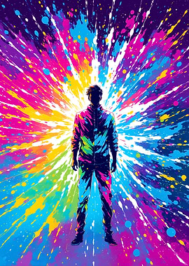 Man in Colorful Explosion