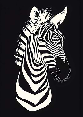 Animal White Zebra silhouette on a black Art