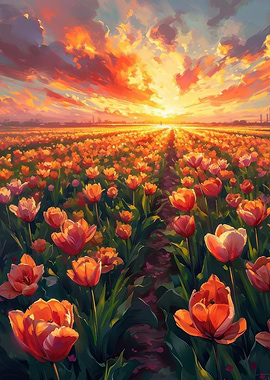 Sunset Tulip Field