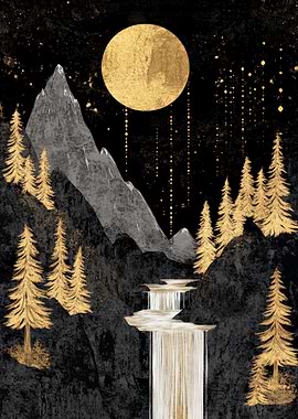 Golden Waterfall Night