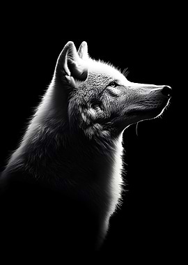 Animal White Wolf silhouette on a black Fan Art