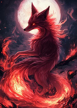 Fiery Fox Under the Moon