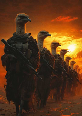 Ostrich Soldiers at Sunset