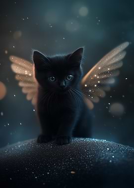 Black Kitten with Fairy Wings