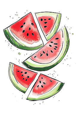 Watermelon Slices Watercolor Kitchen Art