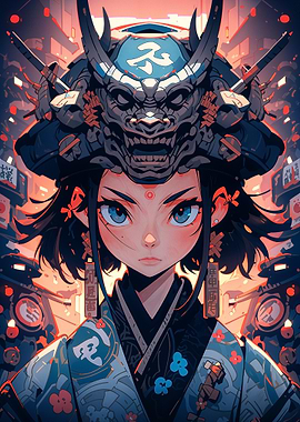 Anime Girl with Oni Mask