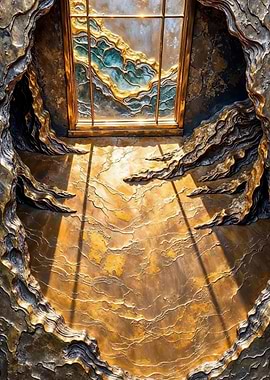 Gold and Teal Stained Glass Window