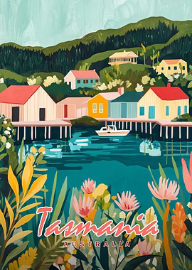 Tasmania Watercolor Landscape