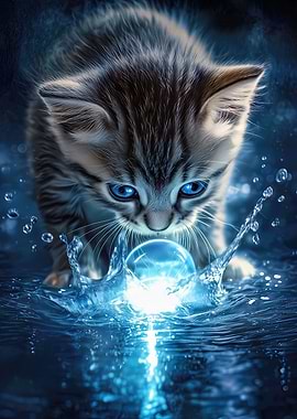 Kitten Playing with Glowing Orb