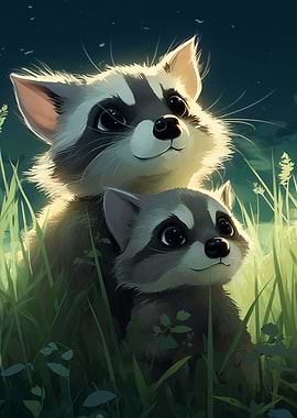 Raccoons in the Night Sky